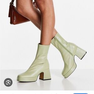 Green Platform Leather Boots